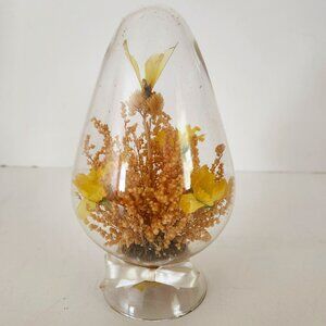 Vintage Yellow Butterfly in Glass with Flowers Shelf Decor